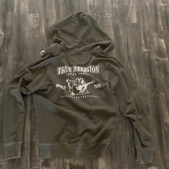 LIKE NEW TRUE RELIGION DARK GREEN ZIP UP SWEATER MENS SIZE L - Picture 3 of 3